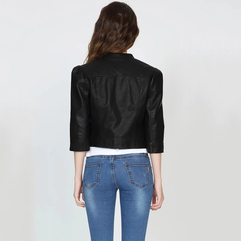 Куртка женская из искусственной кожи с заклепками на осень/зиму|Кожаные куртки| |