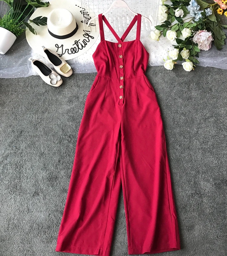 Новинка 2019 модная женская одежда черный комбинезон с широкими штанинами и