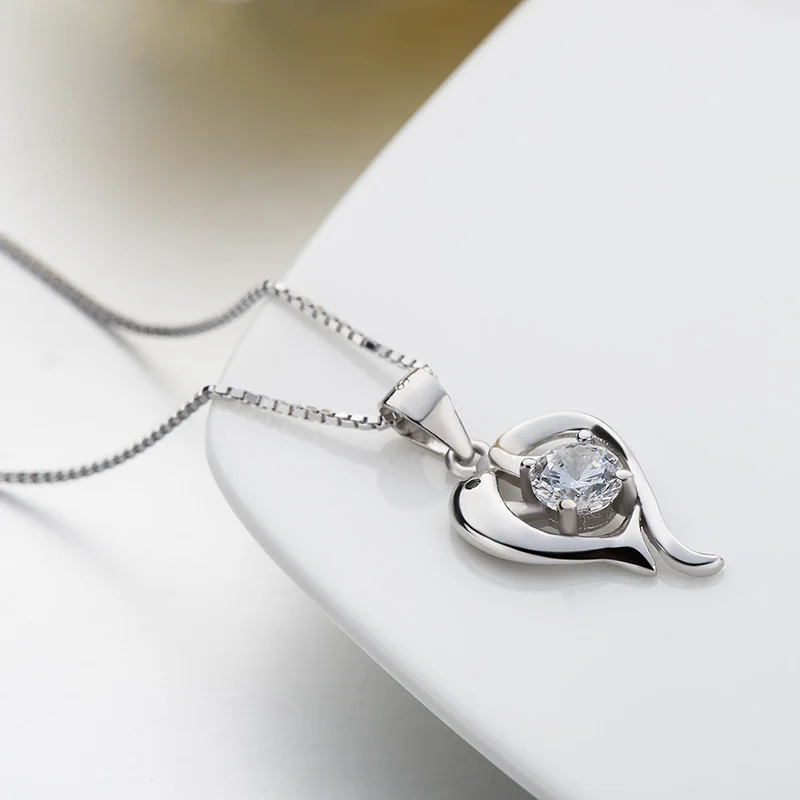 Цельное ожерелье на шею из серебра 925 пробы Подвеска для женщин с узором дельфина