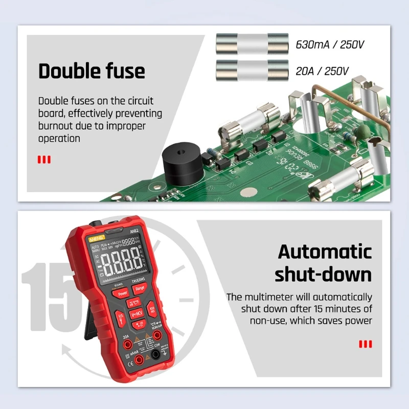 

AN82 Digital Multimeter 9999 Tester AC/DC Voltage Ammeter Current DIY Transistor Capacitor NCV Testers True RMS Analog meter