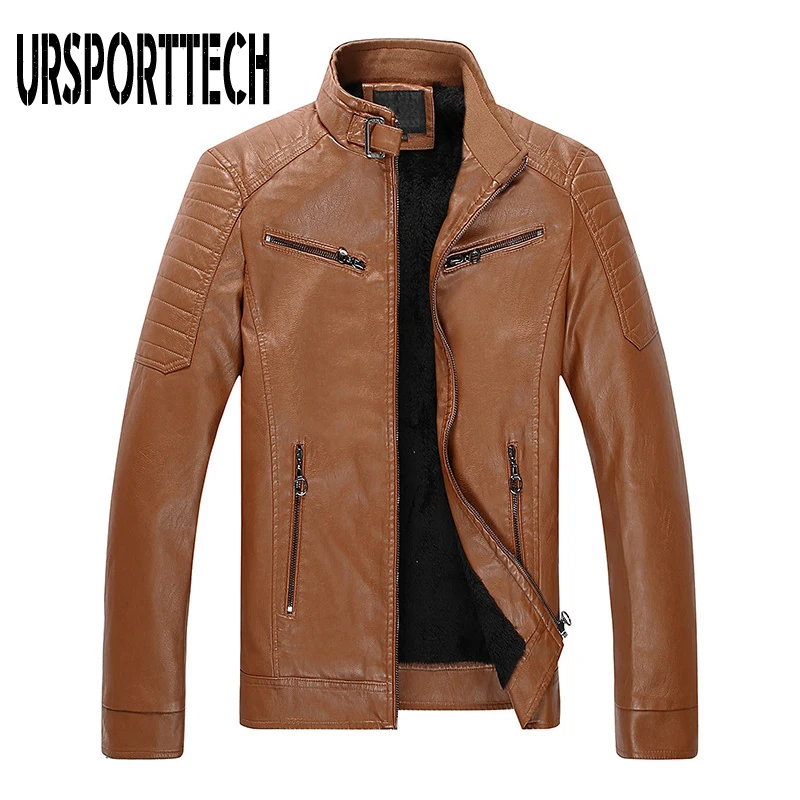 

Осенняя новинка, Мужская мотоциклетная Повседневная винтажная кожаная куртка, Мужская одежда, модная байкерская куртка на молнии с кармано...