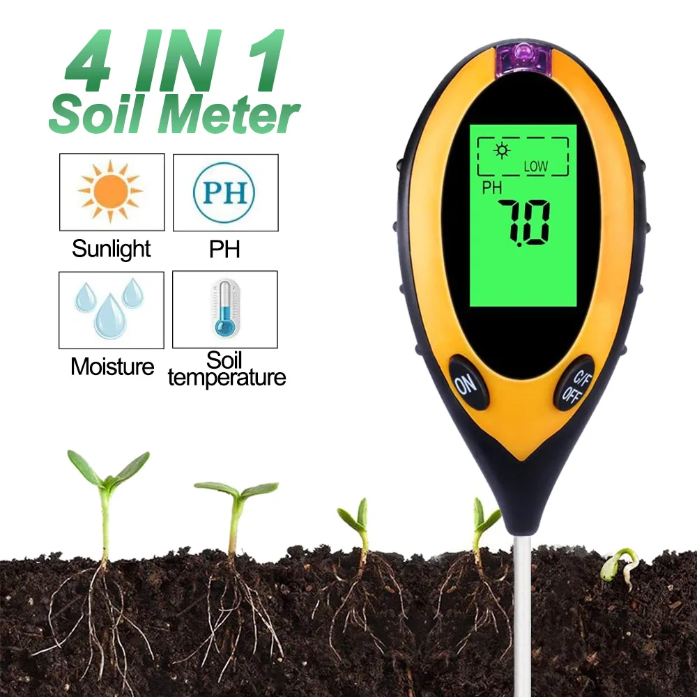 РН метр для почвы 4 в 1 цифровой рН тестер измеритель влажности температуры