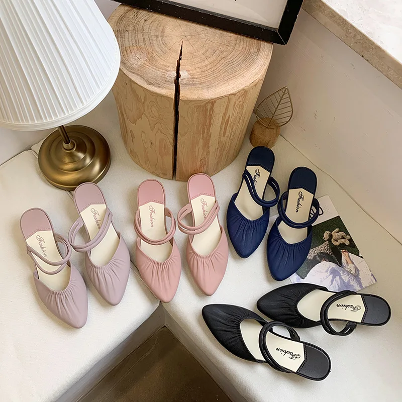 

2021 New Women's Sandals Fashion Outer Slippers Summer Solid Color Shoes Korean Version Of Plastic Low-top Shoes