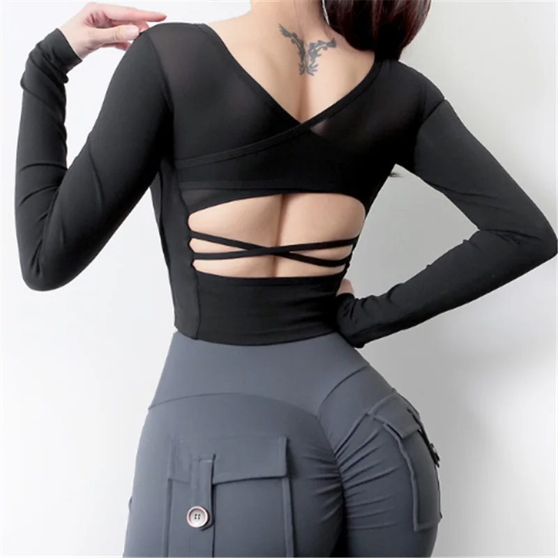 Сетчатые спортивные топы для спортзала женская одежда с длинным рукавом бега и