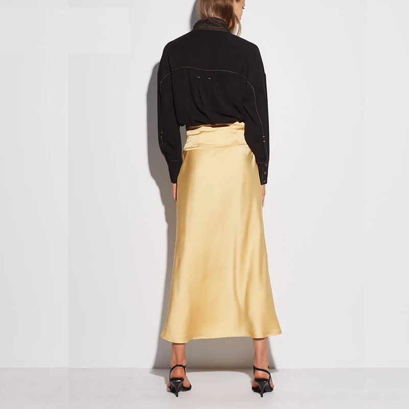 ZA NEW Spring women's yellow solid long skirt female fashion high street woman clothes | Женская одежда