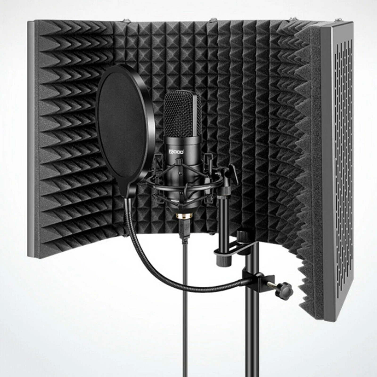 

Adjustable 5 Panel Microphone Isolation Shield Foldable Studio Recording Mic Filter Vocal Booth for Recording Broadcast