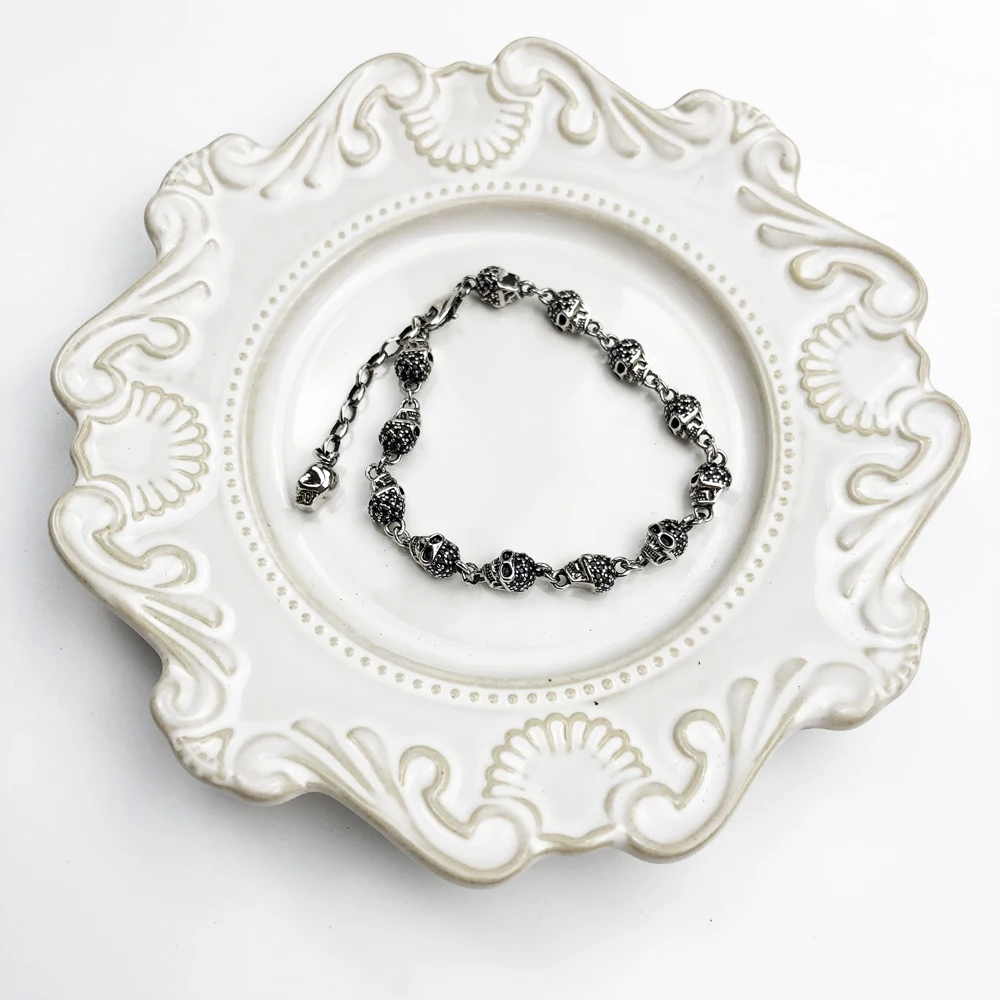 Link Bracelet Skulls Pave 2019 Fashion Jewelry 925 Sterling Silver Unisex Filigree Gift For Men Women Give Mysterious Aura | Украшения и