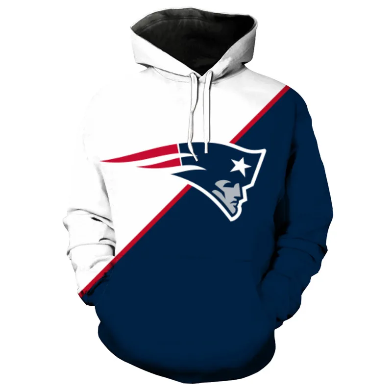 

New England fashion cool Football 3d hoodies sportswear white navy stitching design cartoon pattern print Patriots sweatshirt 2