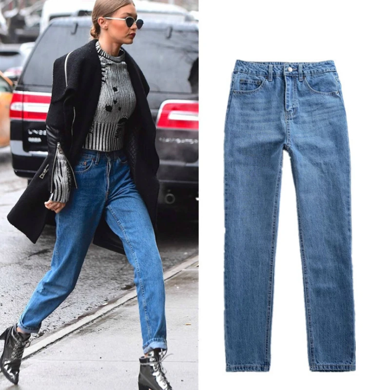 2020 женские классические джинсы винтажные прямые с высокой талией синие