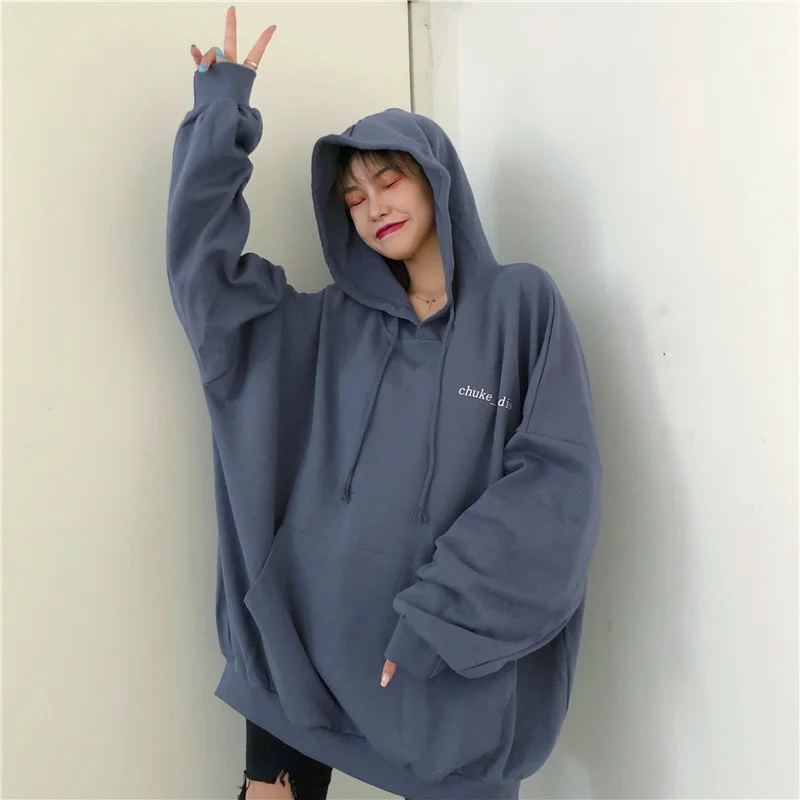 

Худи женское осеннее в Корейском стиле, модный Свободный Тонкий свитер средней длины с капюшоном и буквенным принтом для женщин