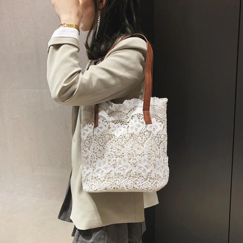 Кружевная ажурная сумка на плечо для женщин модная пляжная летняя плетеная