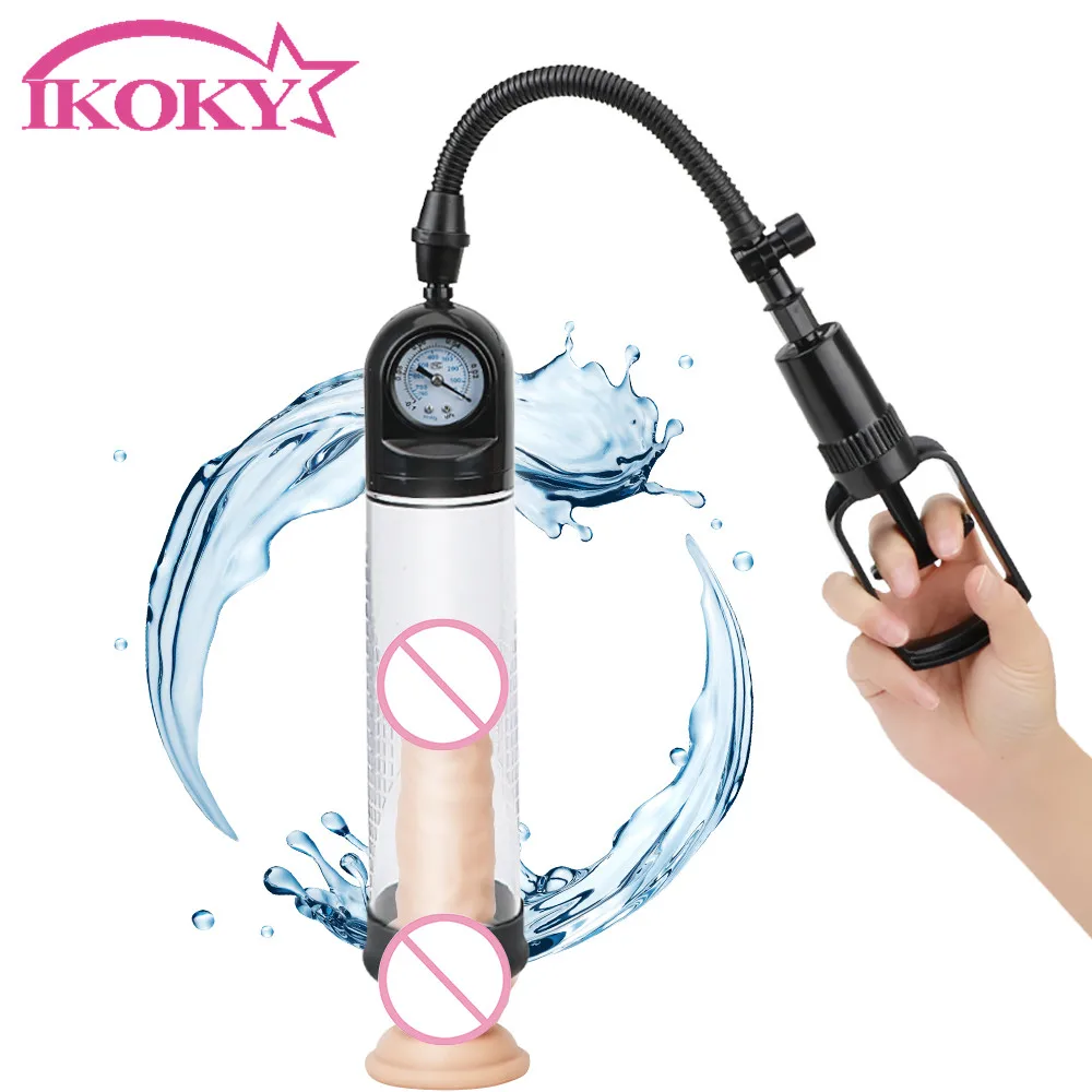 Кольца для пениса IKOKY насос увеличения мужчин t с манометром секс игрушки мужской