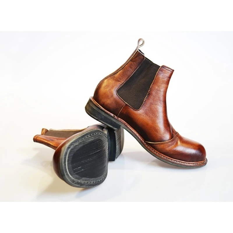 Мужские ботинки челси в стиле ретро из натуральной кожи с круглым носком зимняя