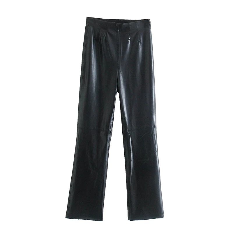 

Women Autumn Casual Slim PU Flare Pants 2021 High waist Ankle-Length Pants Female Fashion Street Trousers Clothing LY9629