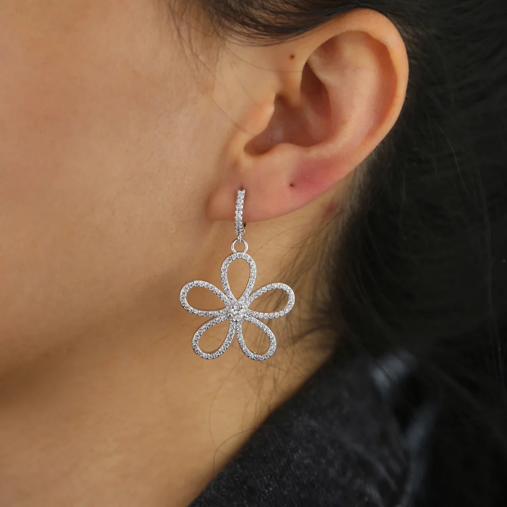 Позолоченные романтические полые серьги-подвески с цветком белые серьги чешским