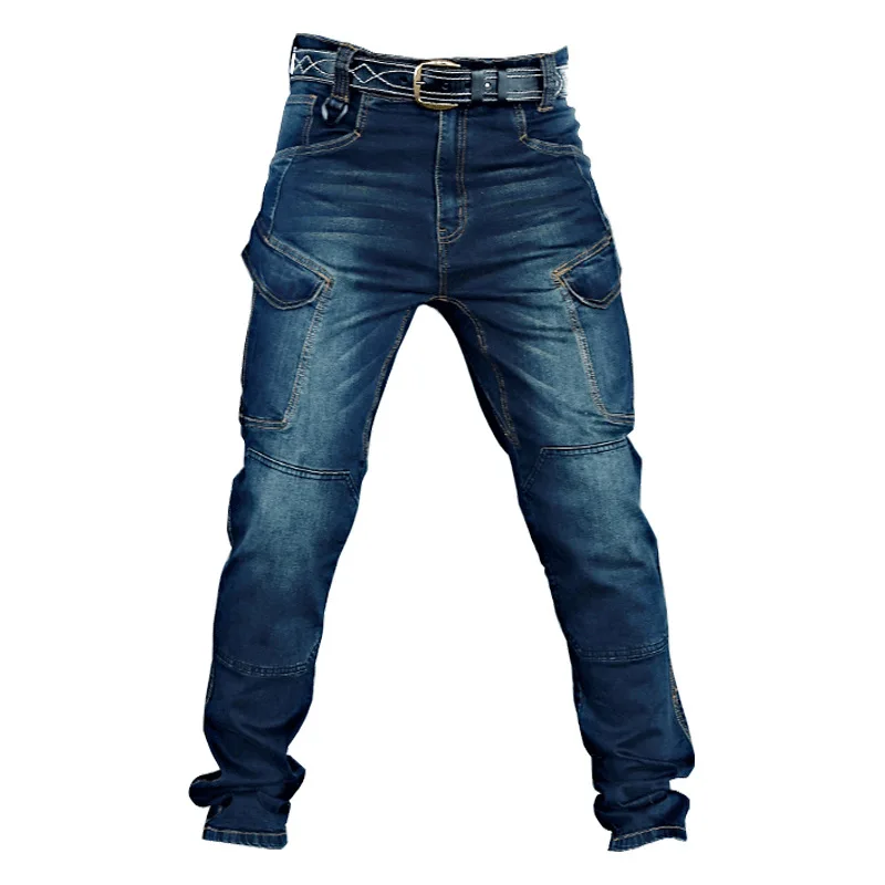 

Cargo Jeans Men's Denim Cargo Pants Multi-pocket Straight Jeans Men's Mid Waist Loose Straight Trousers Outdoor Training Pants