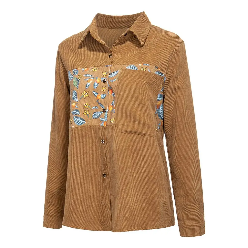 Женская винтажная Вельветовая блузка с длинным рукавом и цветочным