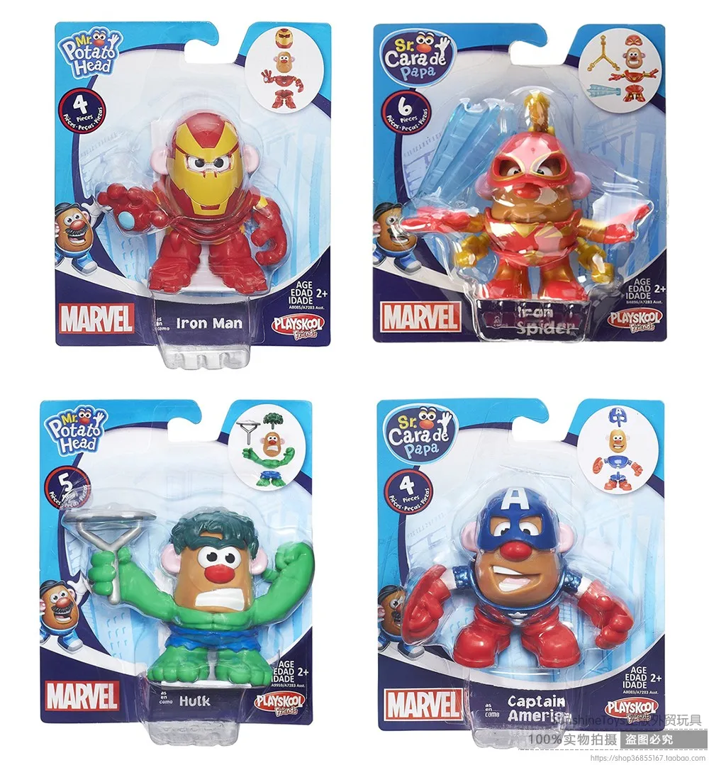 Hasbro 8cm Mr. Potato Head 4Pcs a set Marvel Avengers Mixable Mashable Hulk Iron Man Captain America Spider Man Mini Figure Toy