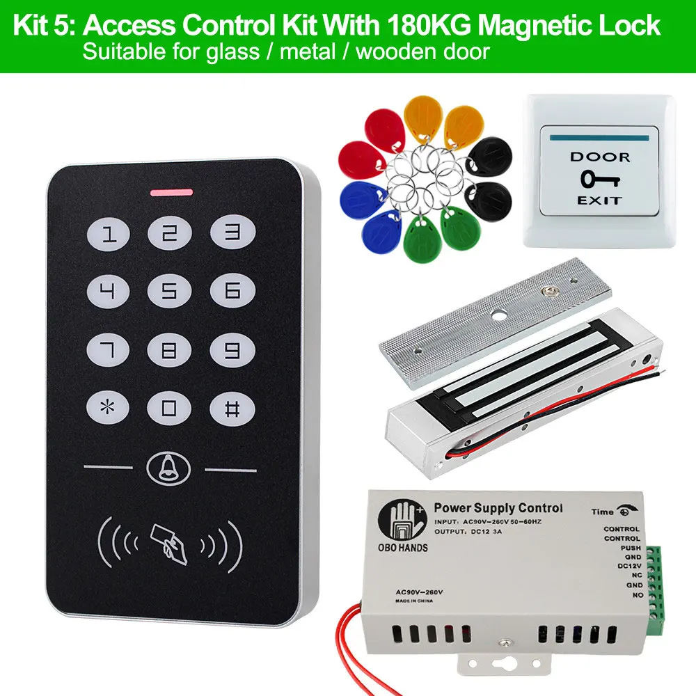 Kit5 OBO Hands система контроля допуска к двери комплект RFID Клавиатура+ блок питания+ Электрический 180 кг магнитный замок ударные дверные замки для дома - Цвет: Kit5
