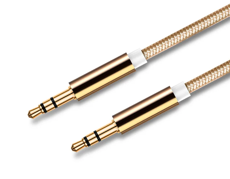 Nylon Jack Audio Cable 3.5 mm to 3.5mm Aux Cable 2m 3m Male to Male Kabel Gold Plug Car Aux Cord for Phone