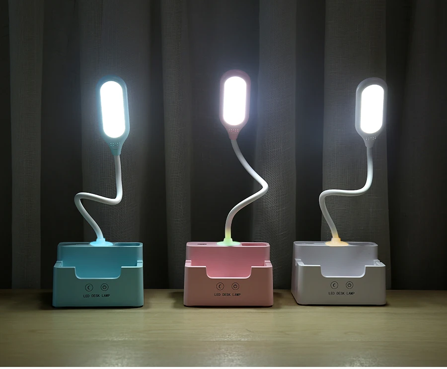 Перезаряжаемая Светодиодная настольная лампа с вентилятором сенсорная регулируемая настольная лампа Защита глаз свет для чтения для детей с держателем ручки для телефона