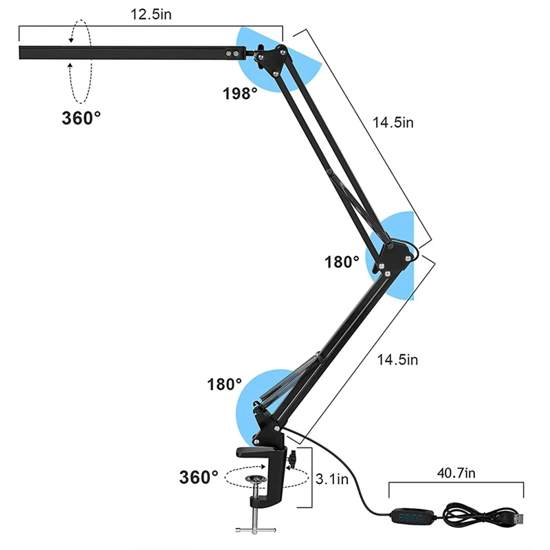 Светодиодная настольная лампа с зажимом регулируемым поворотным рычагом