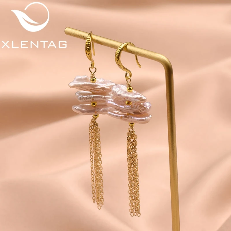 XlentAg натуральные пресноводные розовые жемчужные висячие серьги с кисточками