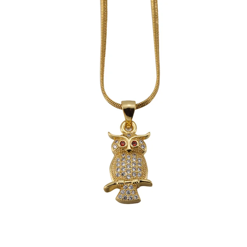 

Hip Hop Zircon Alloy Gold Color Small Owl Pendant Necklace Chain Rock Jewelry