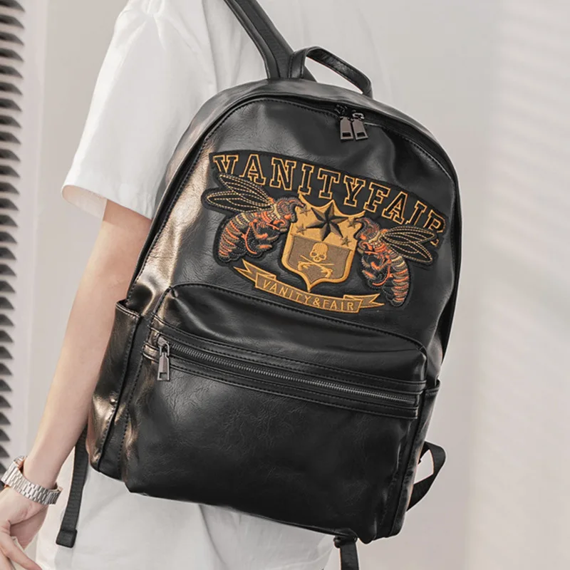 Рюкзак с вышивкой пчелы для мужчин вместительный школьный ранец женский кожаный