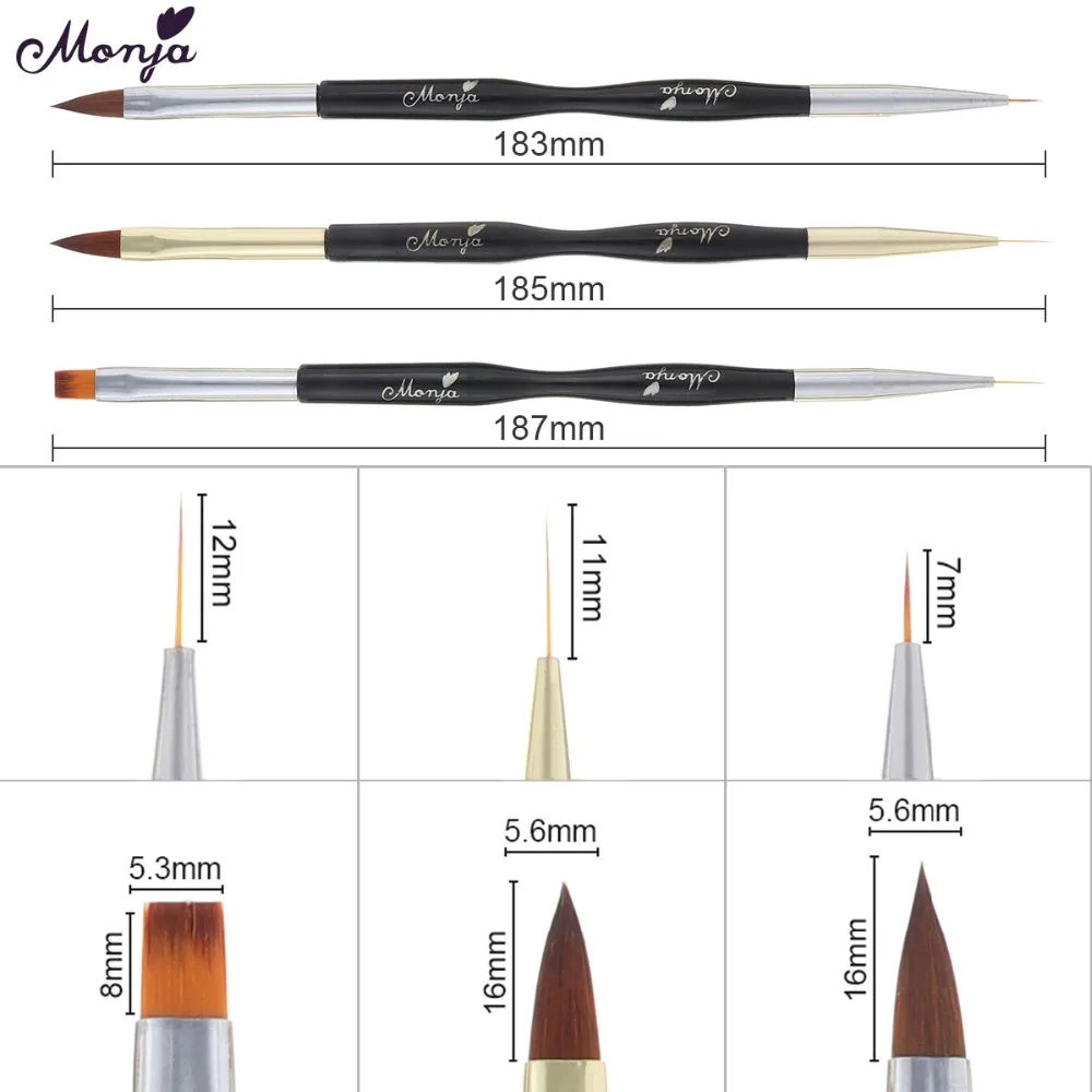 Monja двухсторонний дизайн ногтей полосы линии лайнер DIY кисть для рисования жидкий