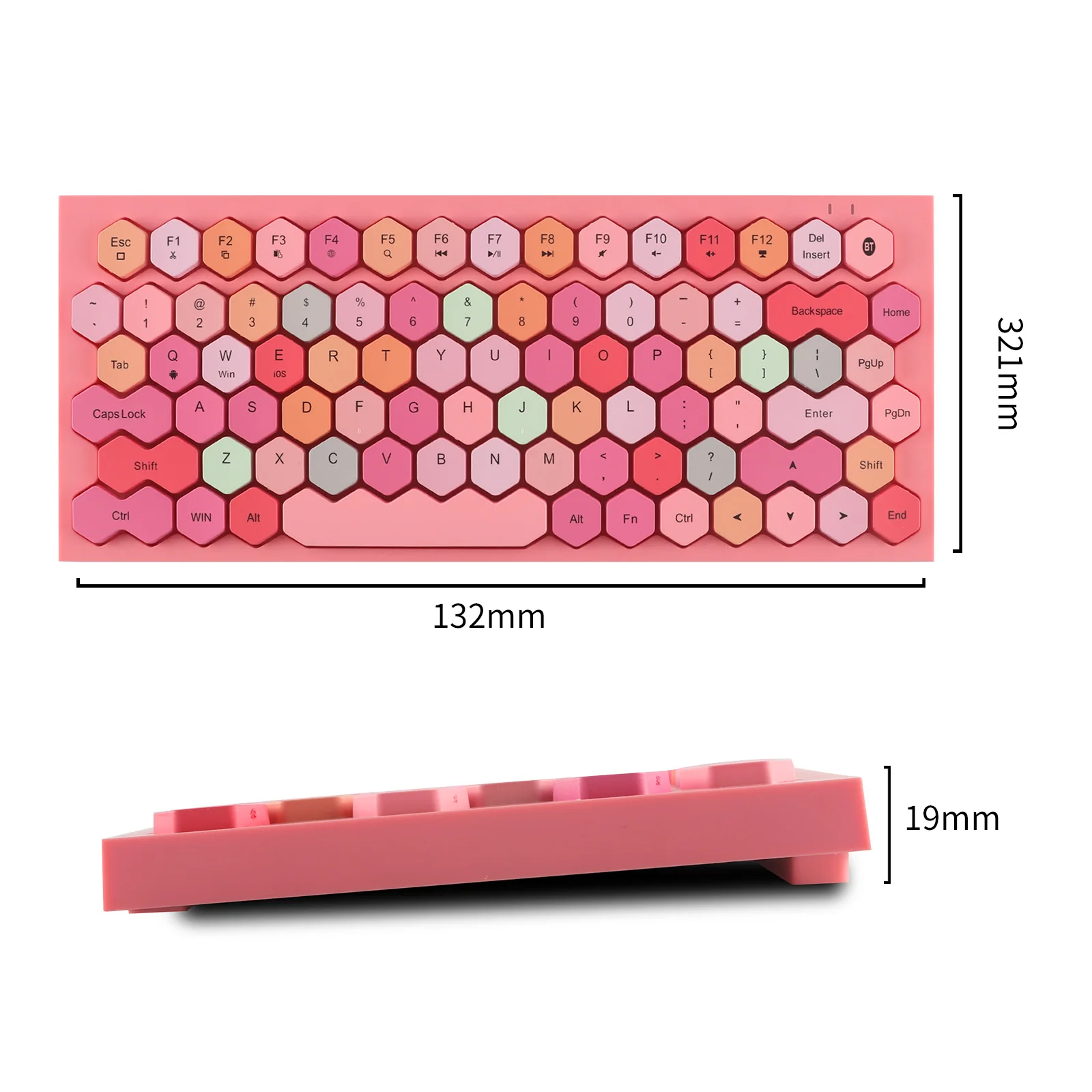 Модная Bluetooth клавиатура эргономичная беспроводная 83 Keycaps розовая BT Офисная
