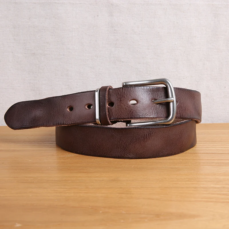 Мужской винтажный ремень с пряжкой AETOO из мягкой натуральной воловьей кожи