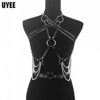 uyee sexy body chain harness women belt lingerie bra strap adjustable bondage pu leather chest cosplay gothic waist garter belts