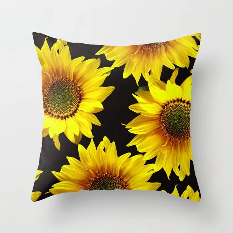 

4 Pack Throw Pillow Case Decorative Cushion Cover Square Pillowcase Yellow Sunflower Black Sofa Bed Pillow Case Cover