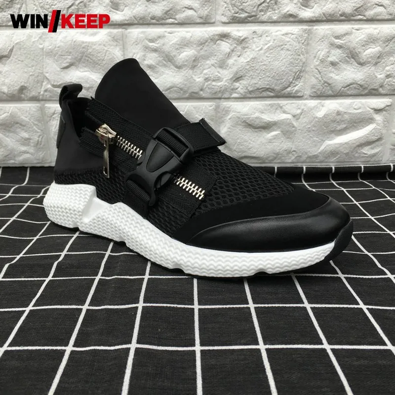

New Mens Casual Shoes Korean Style Spliced Sneakers Shoes Vintage Round Toe Zippers Non-Slip Breathable Fashion Running Shoes