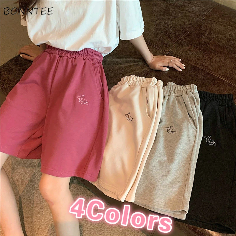 Шорты женские с вышивкой и эластичным поясом милые свободные повседневные до