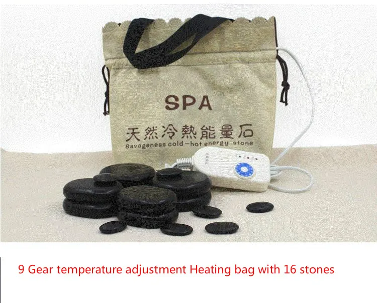 bag with 16 stones1 16 шт. Набор Регулируемая температура Лава натуральная энергия тела терапия массаж камни холодные камни для спа рок Базальтовый Камень с обогревателем сумка - Цвет: bag with 16 stones1