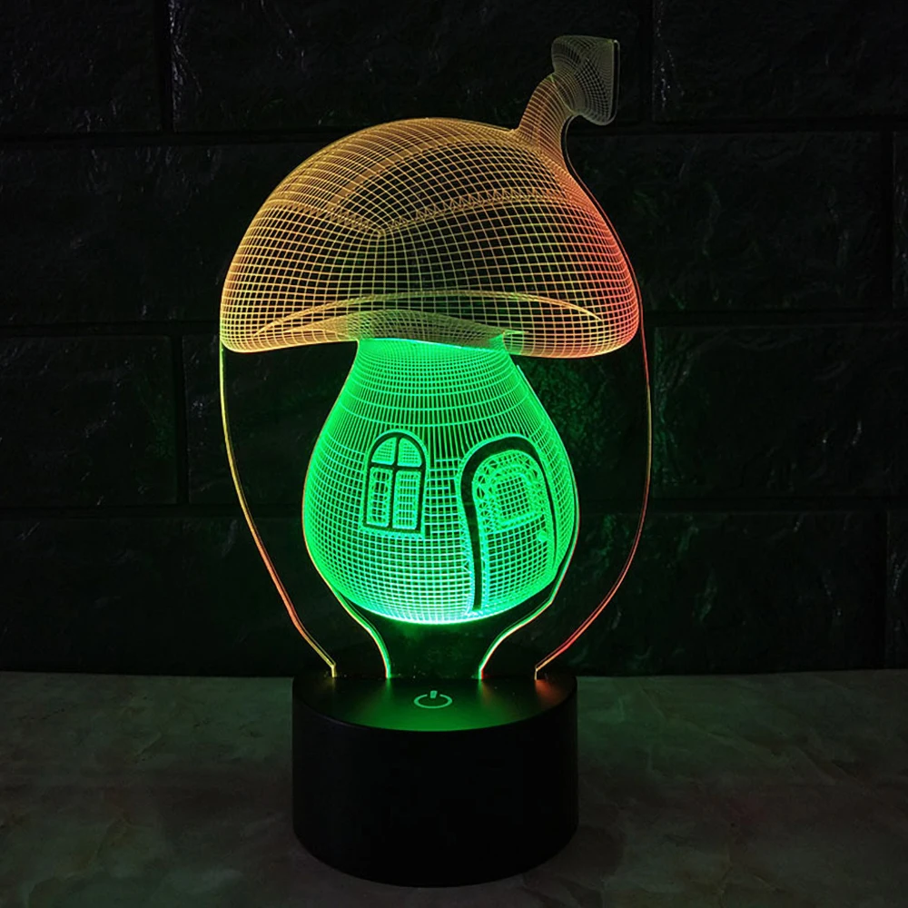 

New 3D Vision Mushroom LED Night Light Creative Colorful Touch USB Charging Stereo Light Bedside Lamp Fairy Light Christmas Gift