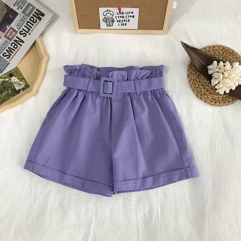 

Elegant Cotton Shorts womens 2021 Summer New Wild Leisure Wide Leg shorts High Waist Slimming Shorts with a Belt