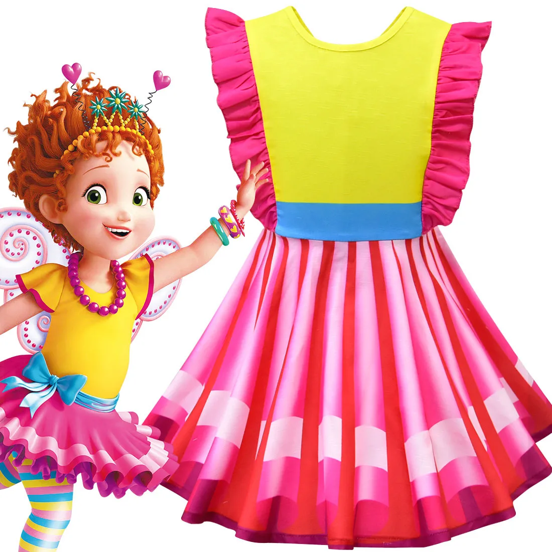 Only-dress-FZ80018 Летнее нарядное Радужное платье для девочек, Нэнси, вечерние костюмы для девочек на Хэллоуин, детские платья, Infantil, праздничная одежда, платье на день рождения - Цвет: Only-dress-FZ80018