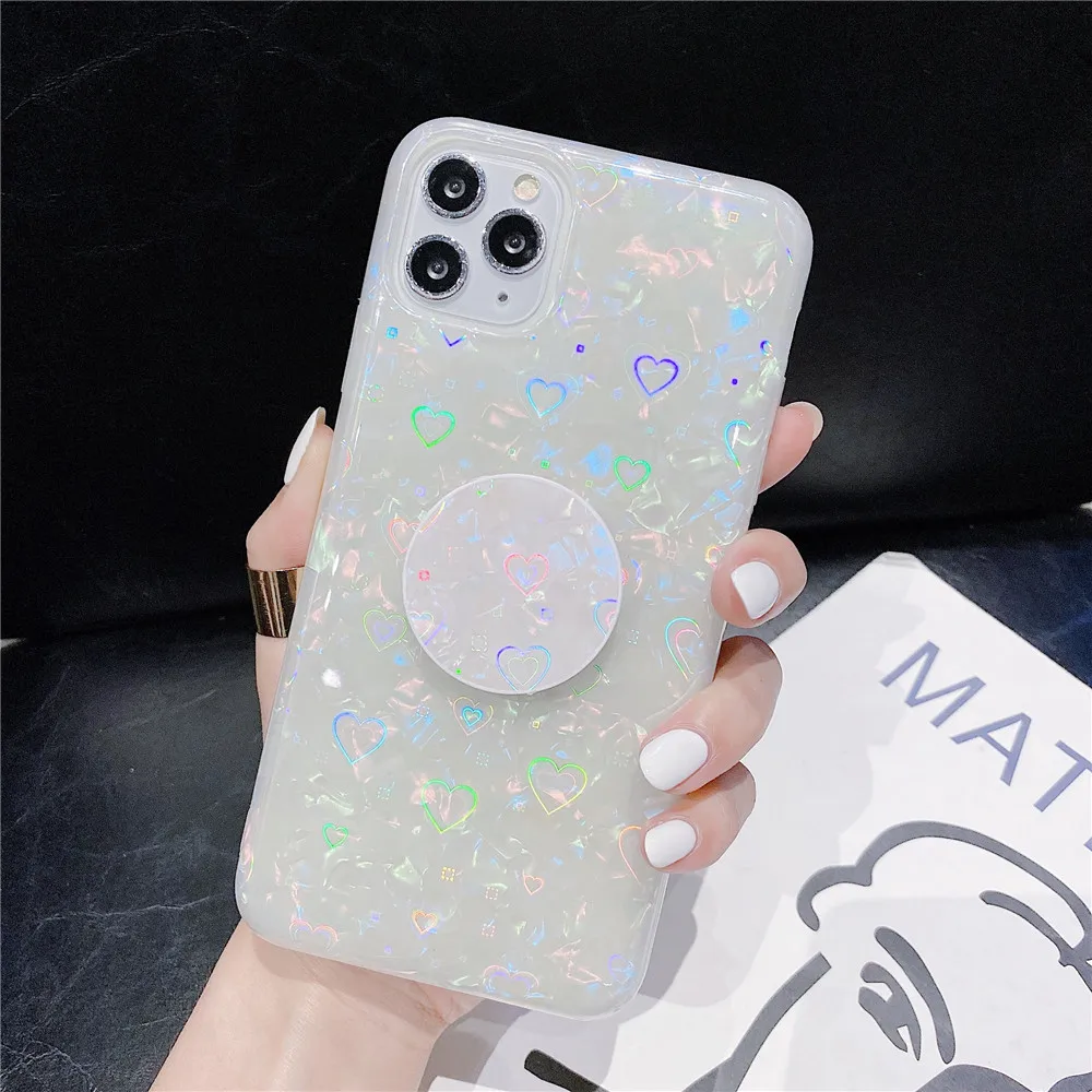 Fashion Colorful Glitter Phone Case for iPhone 11 Pro Max XR XS SE 2020 7 8 Plus Dream Soft TPU Bracket Shell Pattern Love Cover | Мобильные