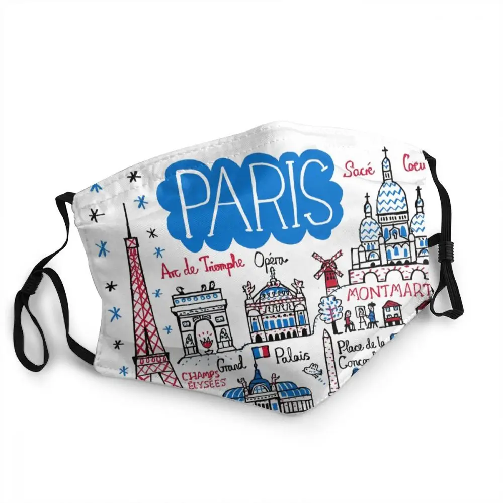 

France Paris Eiffel Tower Reusable Adult Face Mask Comic Painting Scenic Area Anti Dust Protection Cover Respirator Mouth-muffle