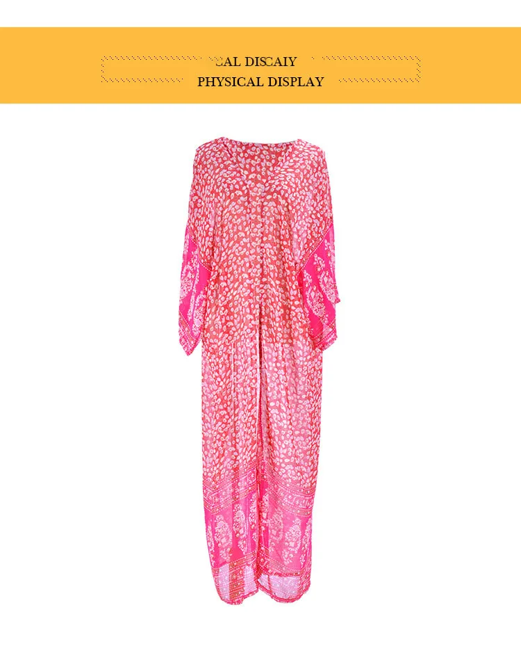 

2021 Sexy Beach Cover Up Red Floral Chiffon Swimwear Loose Long Overclothes Ladies Beach Holiday Sunscreen Bikini cover