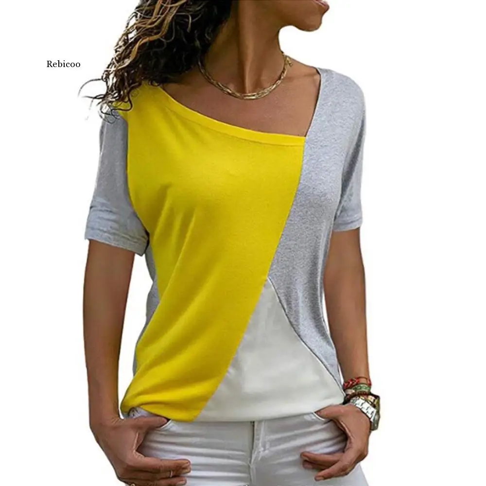 

New Thin Summer Casual Women t Shirts Short Sleeve Fashion Patchwork Tee Slim Irregular Women Clothes Summer Shirt Tops