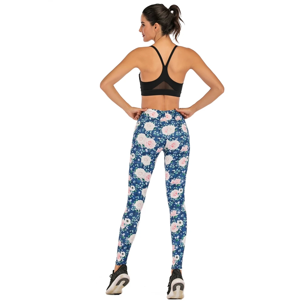 Леггинсы женские с принтом роз и высокой талией | Женская одежда