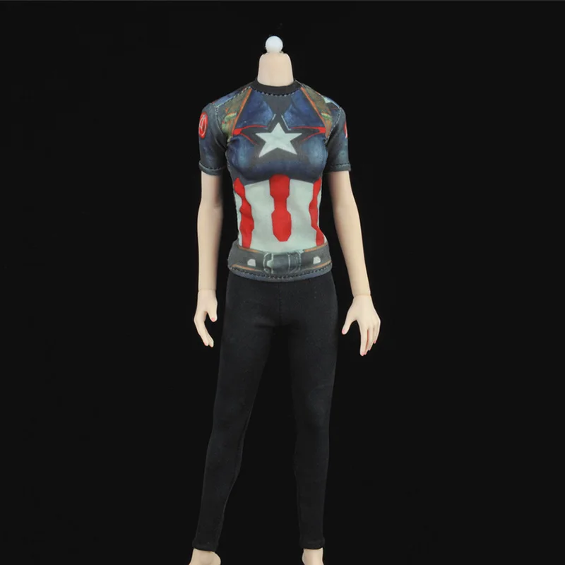 

1/6 Scale ZY16-13 US Women Theme Sports T-shirt Female Sexy Tight-fitting Workout Clothes For 12" Action Figures Body Doll Toy