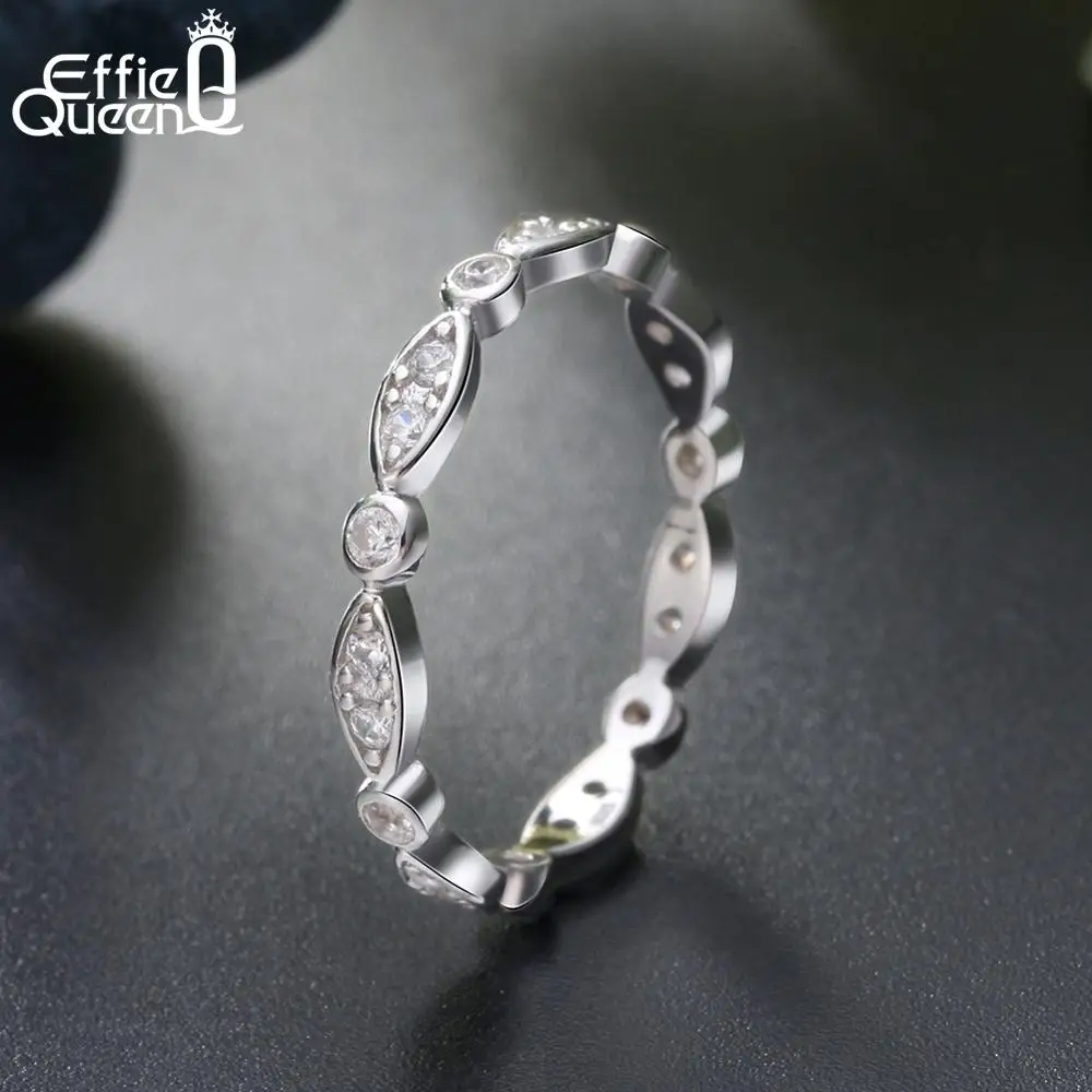 Effie queen 925 пробы Серебряное Женское Обручальное кольцо с зазубриной, прозрачное AAA циркониевое вечное кольцо для женских ювелирных изделий TSR71