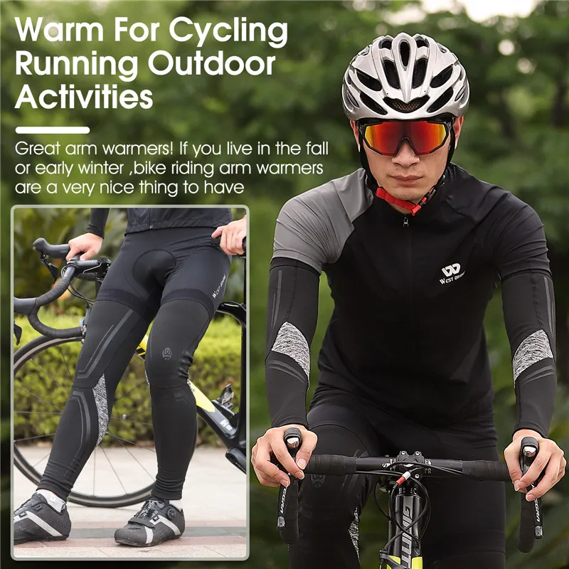 WEST BIKING Winter Thermal Fleece Cycling Arm Leg Warmers Fitness Running MTB Bicycle Leg Warmers Sport Bike Racing Arm Sleeves