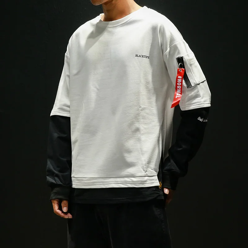 Мужские лоскутные толстовки с фальш-вставкой повседневные хлопковые пуловеры в