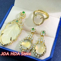 with chain gold plated inlays transparent chalcedony agate earring ring pendant necklace jewelry